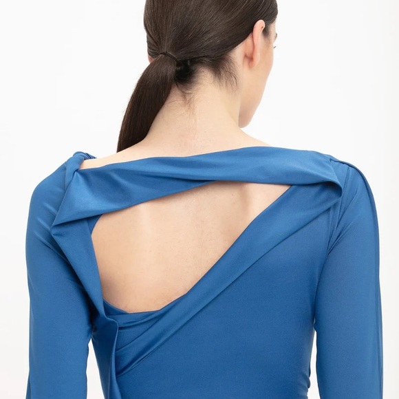 Victoria Beckham Ocean Blue Long Sleeve Draped Jersey Midi Dress - Picture 5 of 5